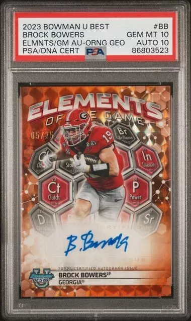 2023 Bowman Best U Brock Bowers Elements of the Game Geometric Auto /25 PSA 10