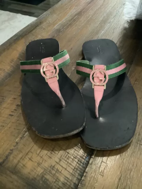 Gucci GG Webb Flip Flops Sandals Shoes Womens Size 9