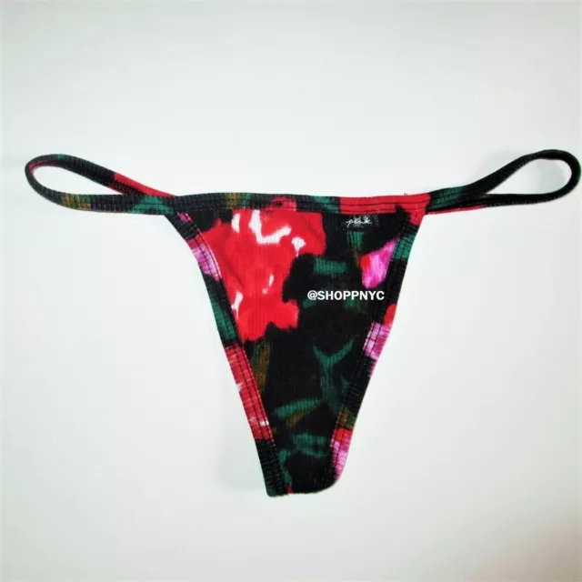 Victorias Secret PINK Cotton V-String Panty Thong Size L  Logo Floral Ribbed NWT 3