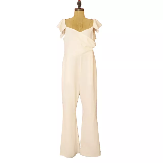 CHELSEA28 OFF THE Shoulder Jumpsuit L Stretch Lined Ivory Cloud NWT $99 ...