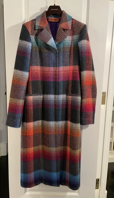 $3800 Missoni Coat Orange Label Runway Plaid Mohair Multicolor Blue Red Black 42