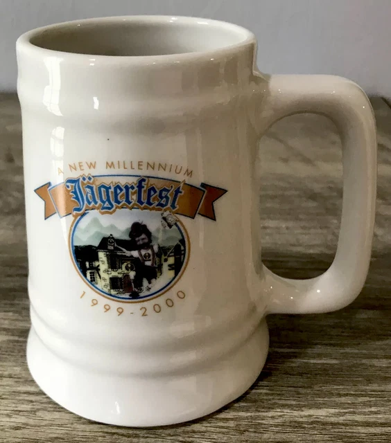 Jagermeister Stein Vintage Jagerfest 1999-2000 Mug Ceramic White  Logo 4 3/4"H