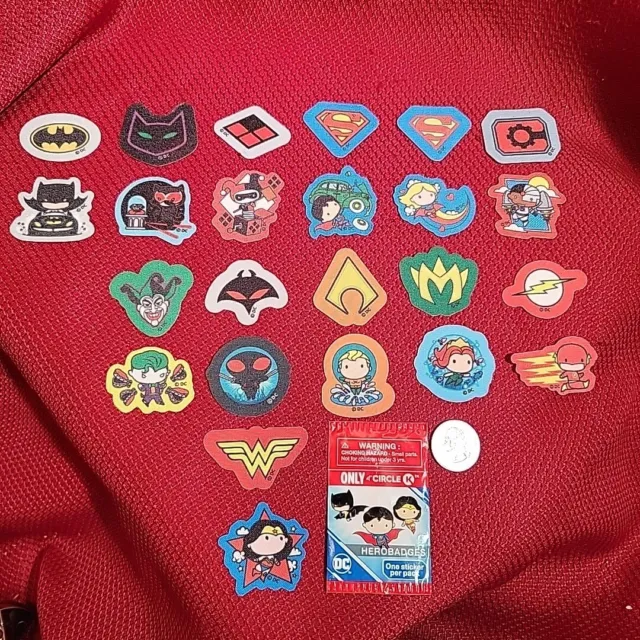 Full Set of 24 DC COMIC Circle K EXCLUSIVE Hero Badges 2” STICKERS Batman HARLEY