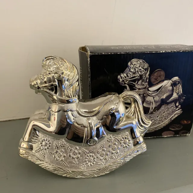 Rocking Horse Silver Plated Piggy Bank Money Box Christening Baby-gift