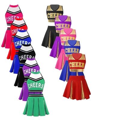 Le ragazze cheerleadig uniforme scolarette Costume Carnevale Festa Top + Gonne Set