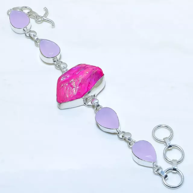 Rose Titane Aura Druse, Rose Quartz Argent Bijoux Bracelet 17.8-20.3cm BRJR3494