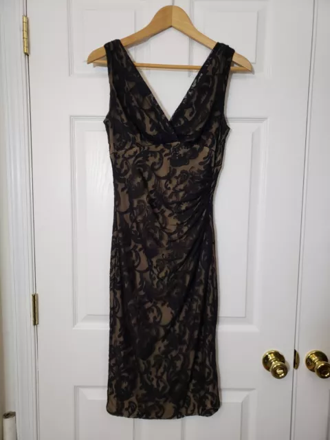 RALPH LAUREN Sleeveless Black V-Neck Lace Sheat Velvet Dress Size 6