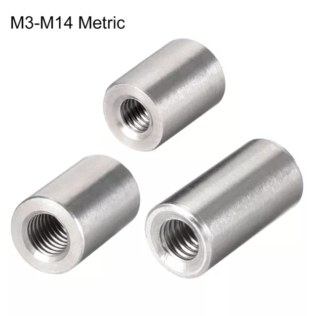 M3-M14 304 Stainless Steel Round Coupling Connector Nuts Threaded Insert Joint