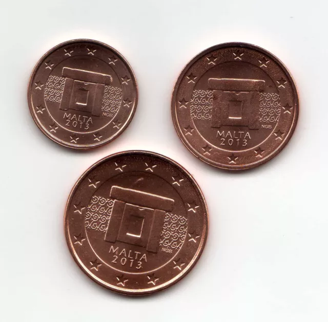 Lot 1, 2, 5 centimes d'euro Malte 2013, UNC, neufs
