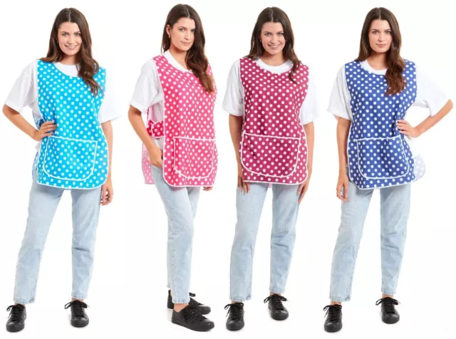 Ladies Polka Dot Design Piping Tabard Apron with Pocket Overall Kitchen Cleaning