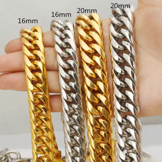 Men's 16mm/20mm Silver/Gold Stainless Steel Cuban Link Chain Necklace Jewelry