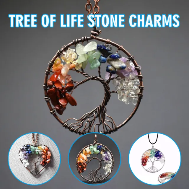 Natural Crystal Tree of Life Stone Pendant Healing Gemstone Chakra Charms ~i