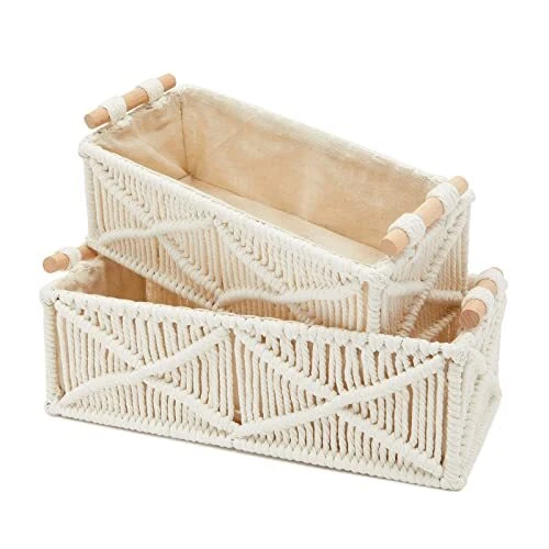 2 Pack Macrame Storage Basket for Nursery, Bohemian Style Home Decor and