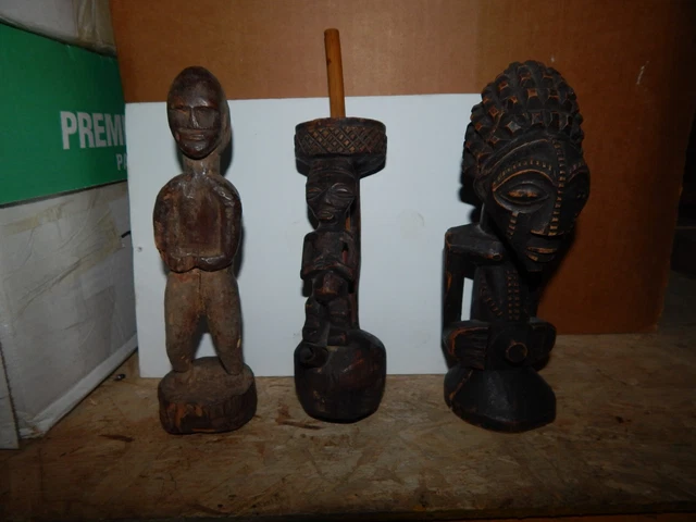 3 Antique Congo Region African Wood Figures not Statues