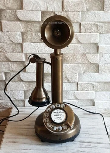 Brass Vintage Maharaja Style Candlestick Rustic Telephone