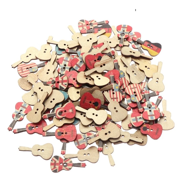 100 Pcs Bouton De Forme De Guitare Boutons De Forme De Guitare Bricolage En Bois
