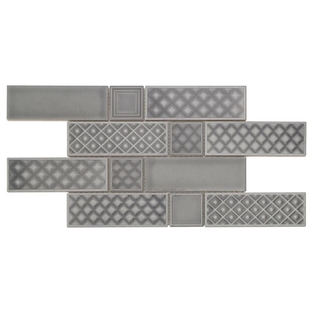 Modern Gray Linear Textured Glossy Ceramic Mosaic Tile MTO0668