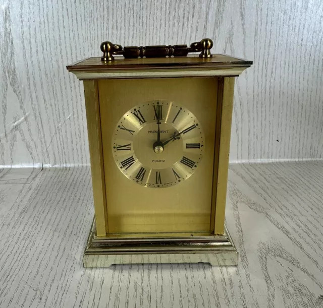 Vintage Brass President Carriage Clock With Roman Numerals Made In Germany