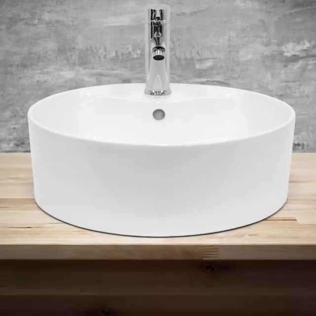 Lavabo sobre encimera redondo lavamanos ceramica blanca baño aseo 460 x 155 mm 3