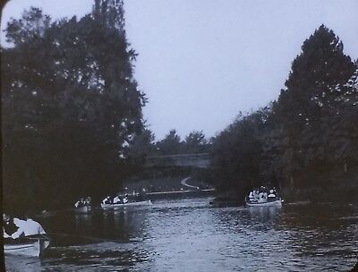 Canoes in Bois de Boulogne, Paris, France, Magic Lantern Glass Photo Slide