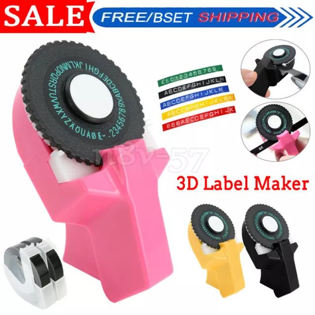 Manual 3D Label Maker Typewriter Printer Embossing DIY Machine Roll Free 2 Tapes