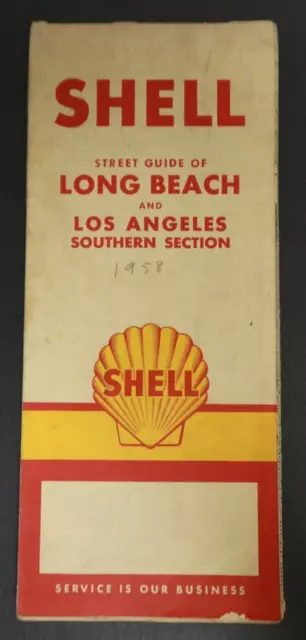 1958 Shell Street Guide Long Beach and Los Angeles Vintage Travel Map Fold Out