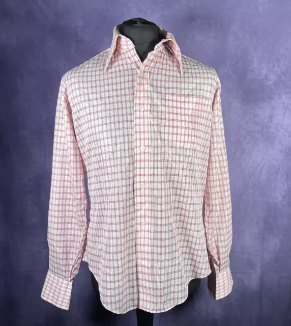 Vintage 1970s White Red Check Nobility Dagger Shirt Size XL