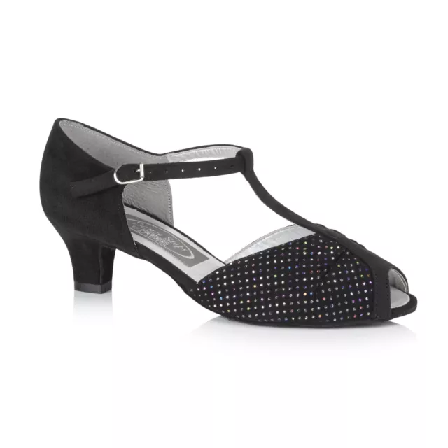 Freed Danse Chaussures Latin Salle de Bal Corail Ouvert Orteil T Daim Sole Noir