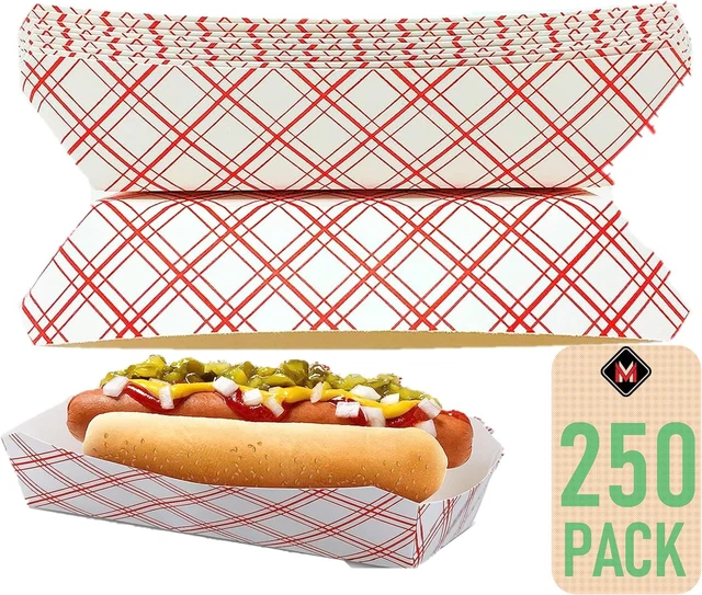 7 Inch Paper Hot Dog Tray in Red White Pattern. Pack of 250. Dispo...
