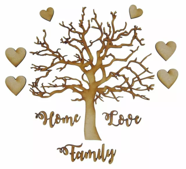 Wooden Family Tree Frame Set Name Hearts Family Love Home Word Art Wall Art Oak