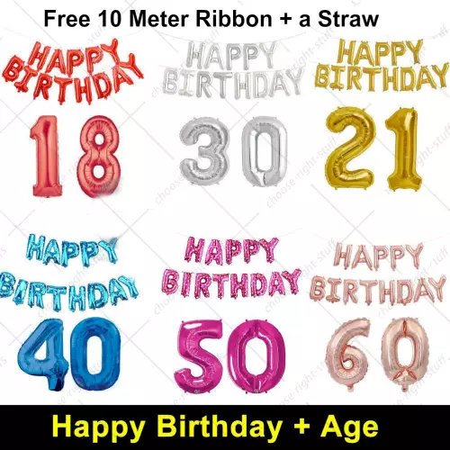 16" Happy Birthday + 30" Giant Age Number Foil Balloons Self-inflating Banner