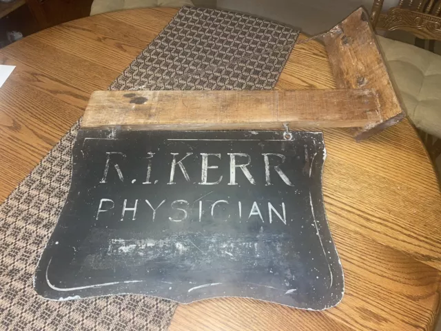 Antique  Advertising Smaltz ?  Metal 2- Sided  Physician Doctor Sign W/ Bracket