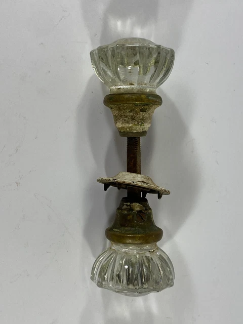 12 point crystal doorknob pair Hardware Glass vintage Victorian Door Knobs 2"