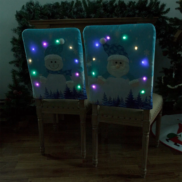 2pcs Santa Claus Foldable Chair Cover Dining Room LED Light Home Christmas Decor
