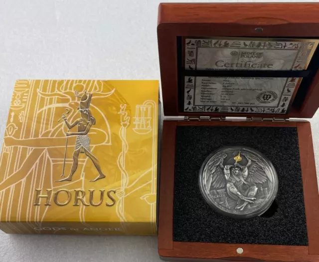 2020 Niue Gods of Anger Horus 2oz Ultra High Relief Antiqued Silver Coin