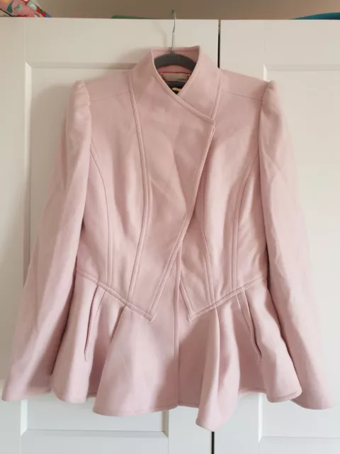 Cappotto corto Ted Baker Wrenn blush rosa lana e cashmere peplum UK 10, TB 2 2