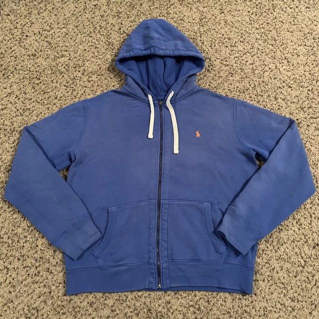 Polo Ralph Lauren Mens Hoodie Blue Size Large L Full Zip Waffle Thermal Lined