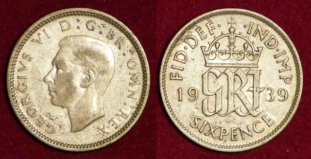 GREAT-BRITAIN Grande-Bretagne 6 pence 1939 silver George VI