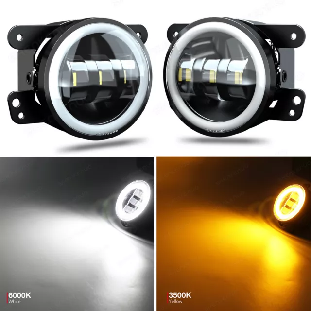 2x 4 Inch White Angel Eye Spot Light Car LED Front Fog Lights Bulbs For Jeep