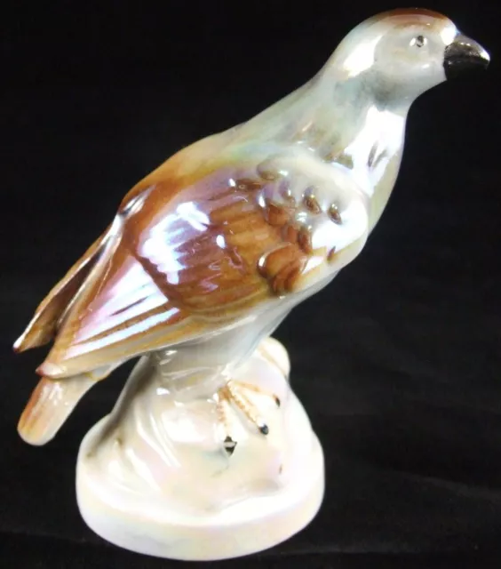 Vintage LUSTRE Ceramic HAWK Bird Of Prey Grey Brown ORNAMENT Figure 11.3 cms