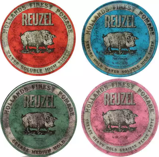 Reuzel Pig Hair Pomade/Wax/Gel High Sheen Water Soluble Red/Green/Pink/Blue 113g