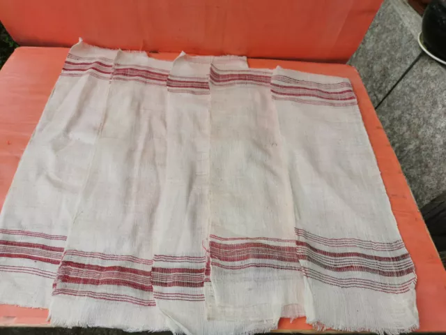 Old Antiques Primitive Hand Wooven Homespun Towels Cotton - Lot Ot 6