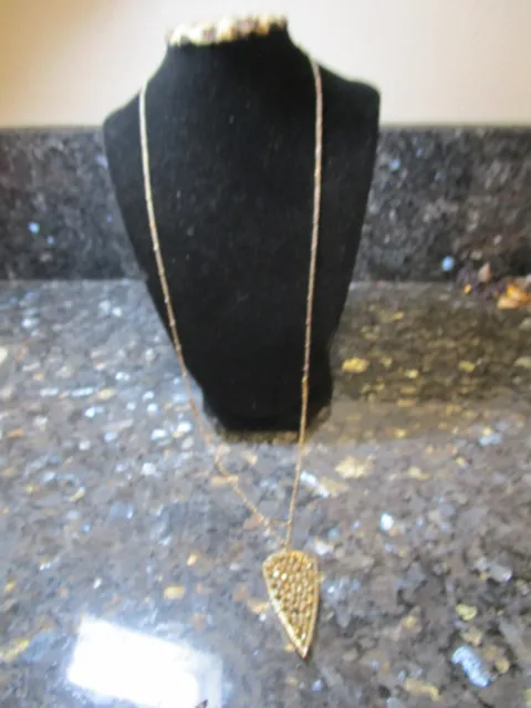 Arrowhead Shaped Pendant Necklace Gold Color Tone Beads 34" gold tone
