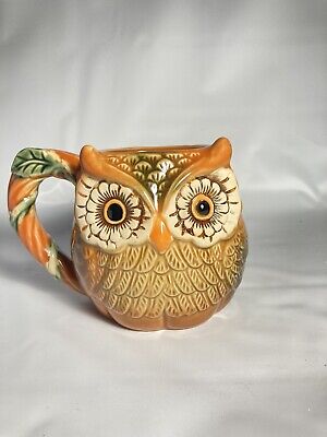 Cracker Barrel Stoneware Owl Coffee Mug Cup Pumpkin Harvest 3D New