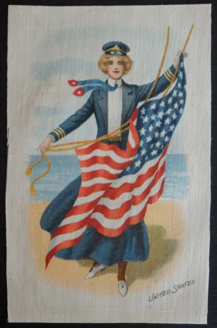 UNITED STATES Girl with National Flag 1913 Imperial Tobacco SILK 168mm x 117mm