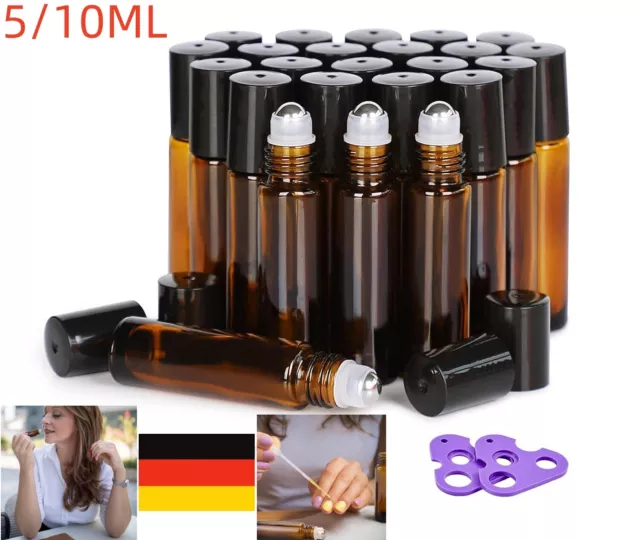 10/5PCS Amber Roll On Roller Glasflaschen für ätherische Öle Parfüm Behälter DE