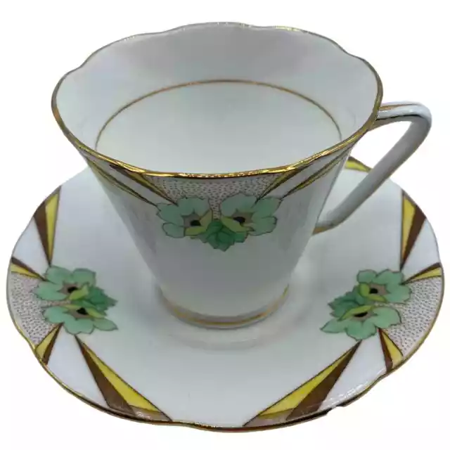 Vintage Art Deco ABJ Grafton China Kingsley Tea Cup Saucer Made in England