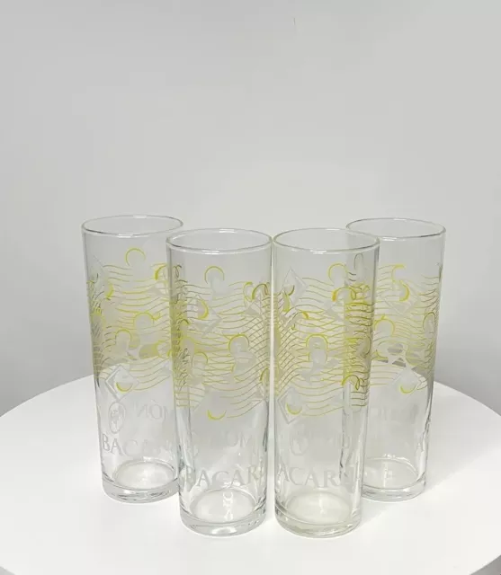 Libbey Highball Glasses Set of 4 Bacardi Limon Rum Design 7" Tall