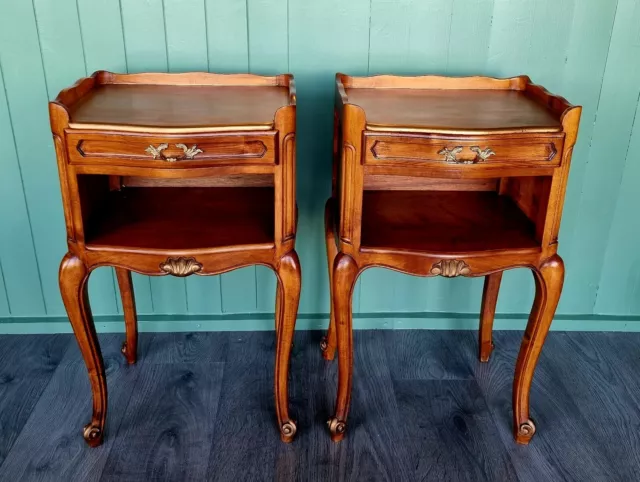 Pair Vintage French Style Louis Single Drawer Wood Bedside Tables Nightstand