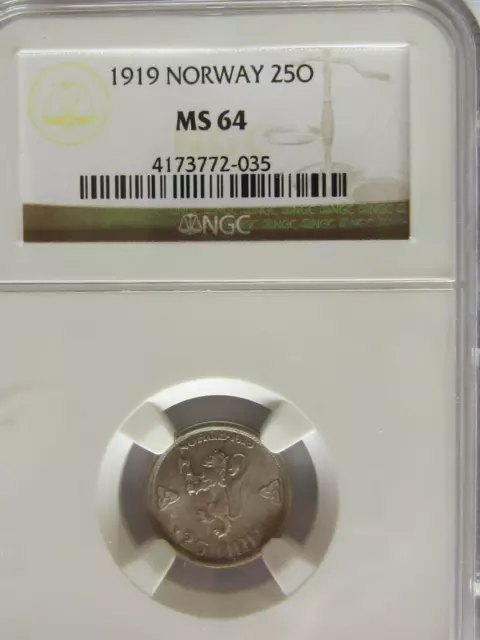 Norway Silver 1919 25 Ore - MS64